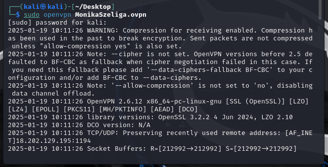jak połączyć się poprzez openvpn na tryhackme
